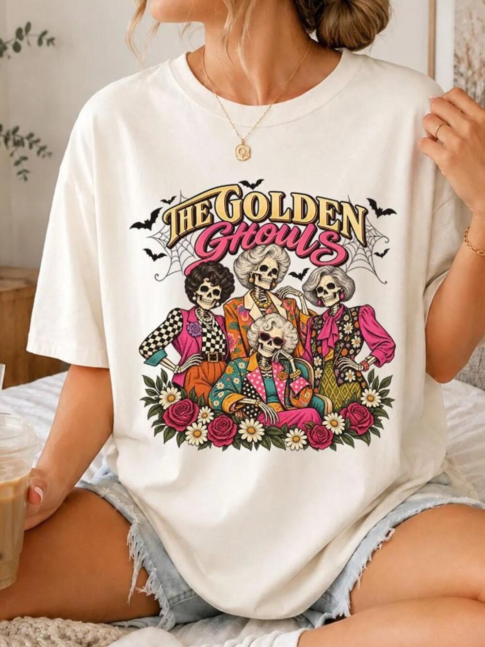Golden Ghouls Halloween Shirt, Retro Skeleton Women T-Shirt